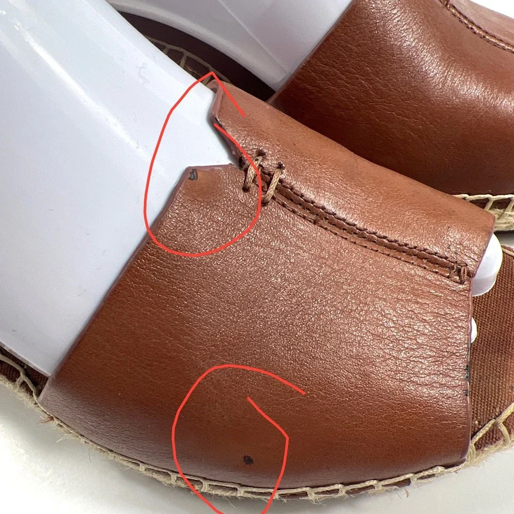 Clarks Artisan Tan Leather Espadrille Wedge Sandals Peep Toe Brown 6.5  GUC
